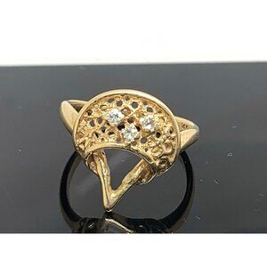 Cocktail Diamond Ring 14k Yellow Gold Crescent Estate Jewelry Women's Size 6.25